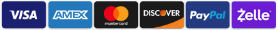 We accept VISA, AMEX, MasterCard, Discover, PayPal, and Zelle