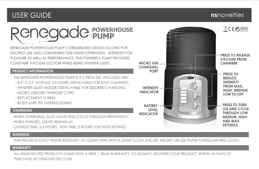 NS Novelties Renegade Powerhouse Pump Quick Guide