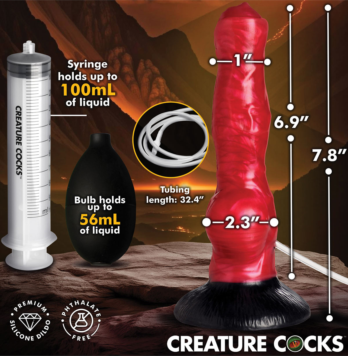 Creature Cocks Hell Hound Squirting Canine Dildo Dimensions