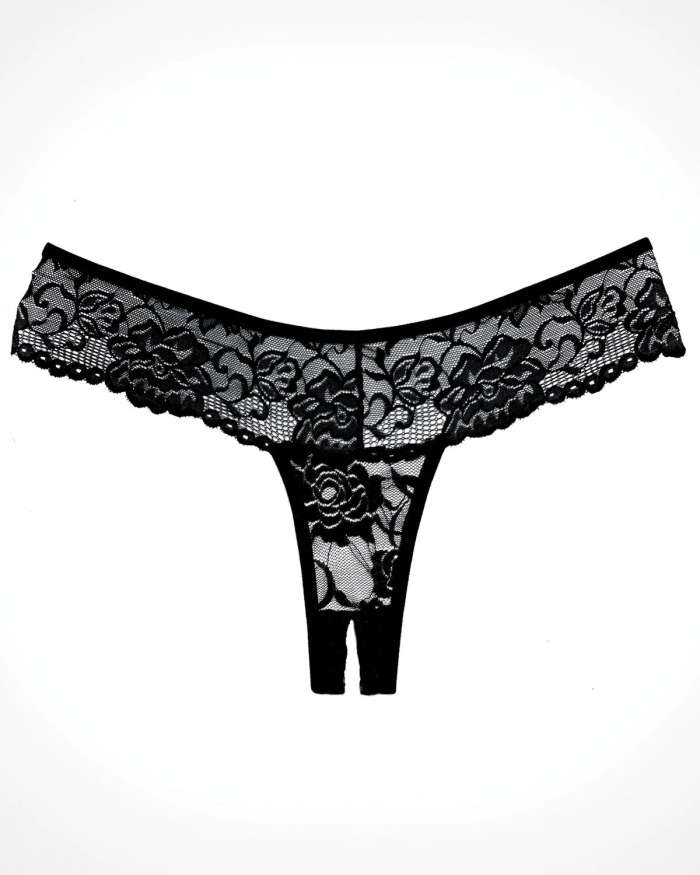 Allure Adore Sheer Floral Lace Chiqui Love Thong-Back Cut Panties