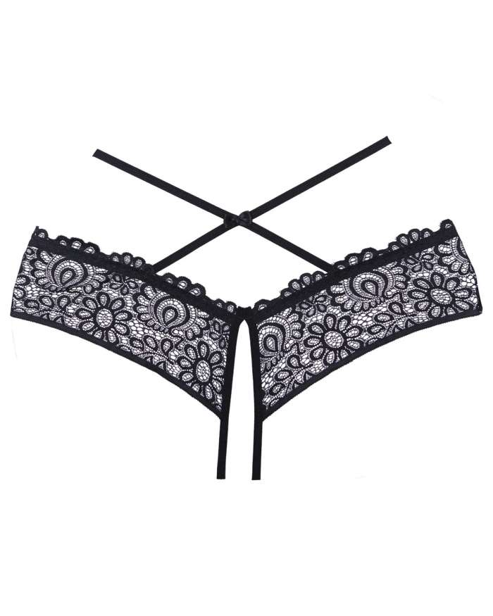 Allure Adore Crayzee Crisscross Waist Crotchless Lace Brief Panties