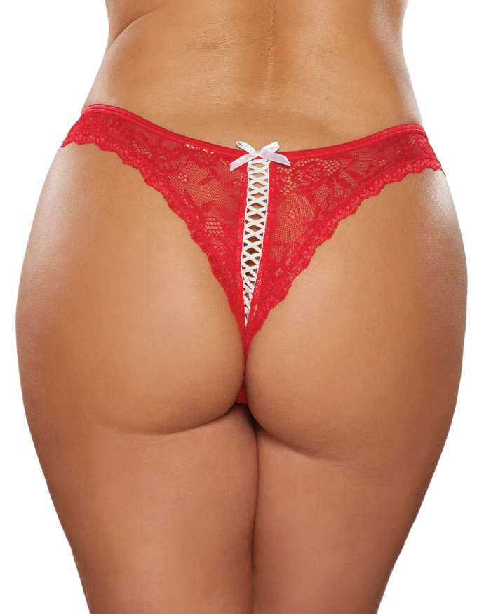 Allure Kisses & Bows Floral Thong Panties with Lace-Up Detail