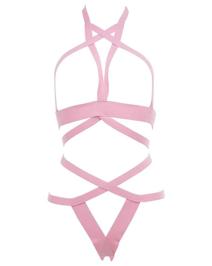 Allure Kitten It’s Complicated Open Elastic Strappy Bra & Open Back Panty Set