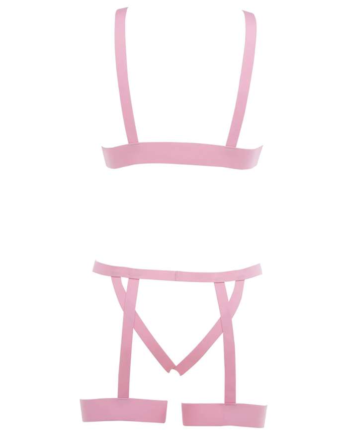 Allure Kitten Teaser Strappy Open Cup Bra & Open Panties with Leg Straps