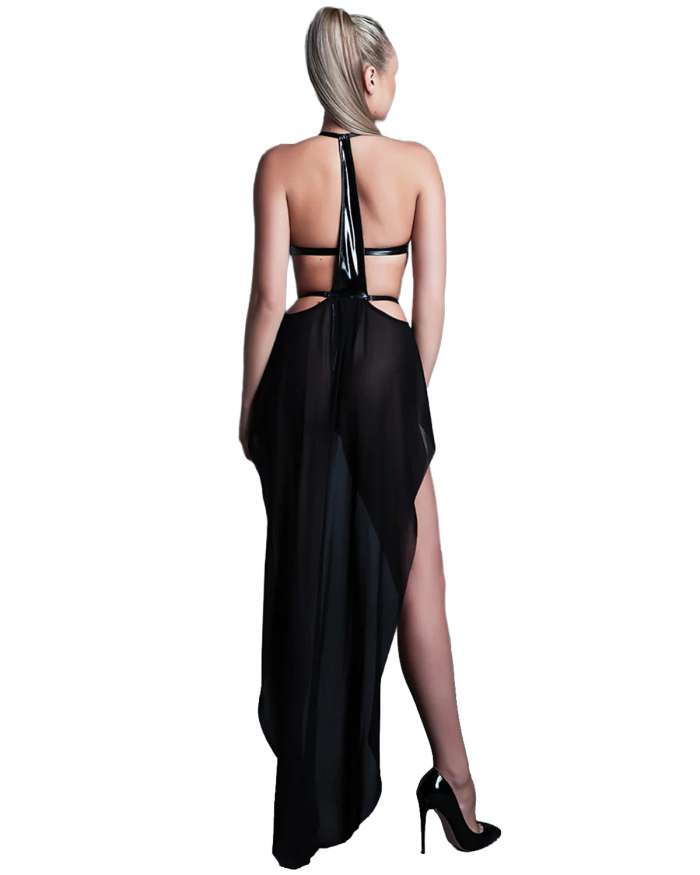 Allure Take Me Latex Look Vinyl & Mesh Teddy with Attached Skirt