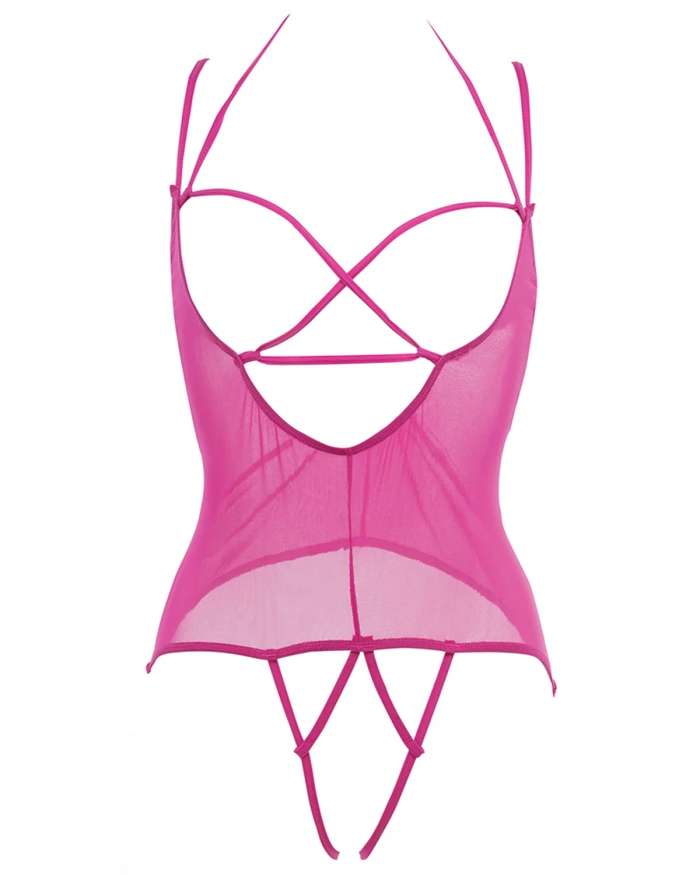 Allure Angelina Sheer Mesh Under Bust Strappy Teddy