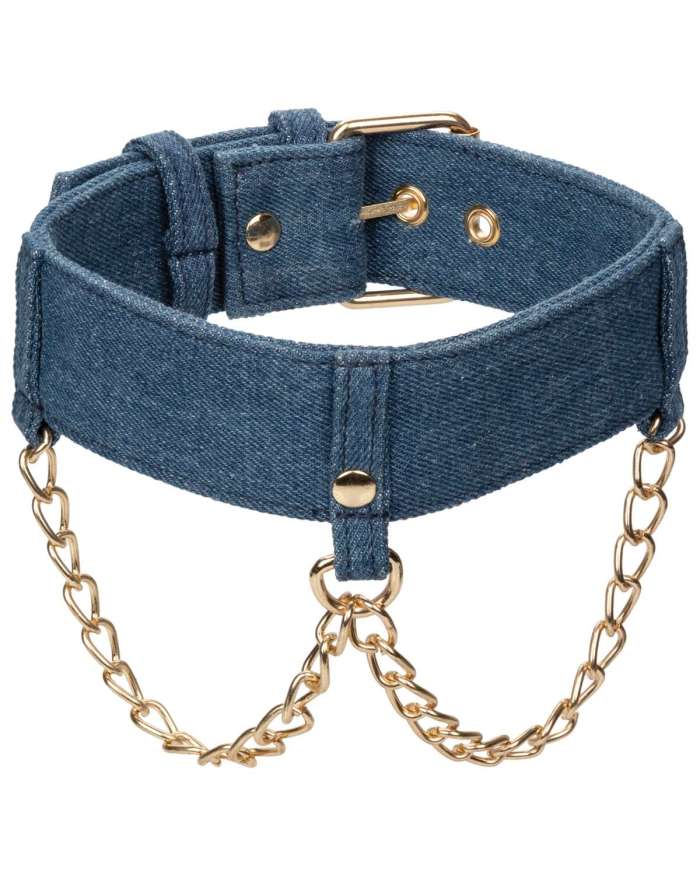 CalExotics Ride 'Em Premium Denim Collection Collar with Leash