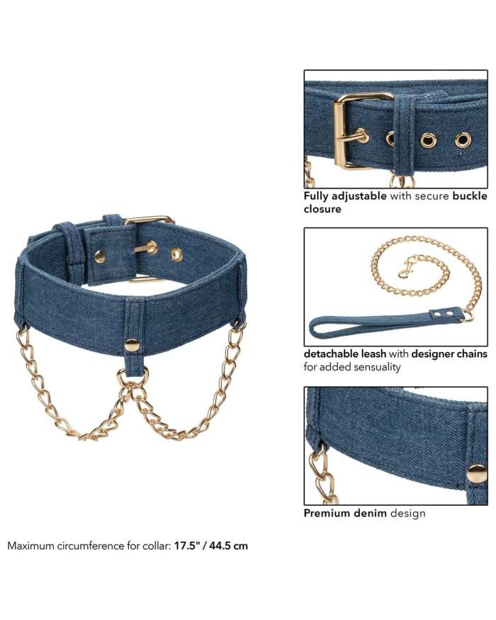 CalExotics Ride 'Em Premium Denim Collection Collar with Leash
