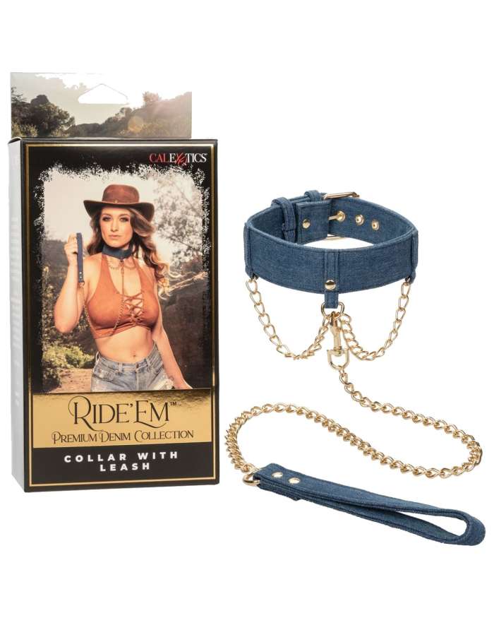 CalExotics Ride 'Em Premium Denim Collection Collar with Leash