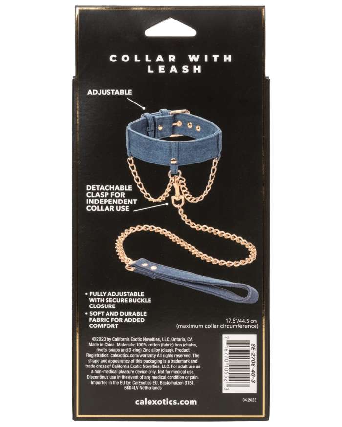 CalExotics Ride 'Em Premium Denim Collection Collar with Leash