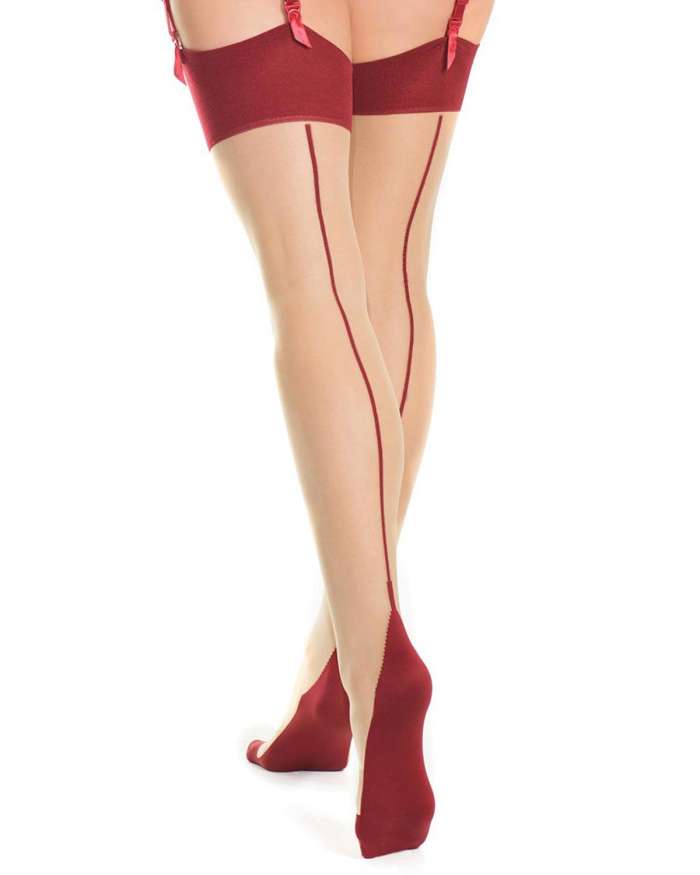 Coquette Cuban Heel Back Seam Two-Tone Sheer Thigh Highs