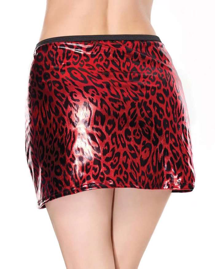 Coquette Leopard Electrix Wet-Look Leopard Print High-Waist Skirt
