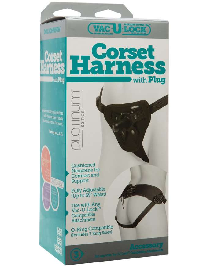 Doc Johnson Vac-U-Lock Corset Harness Platinum with Plug Strapon