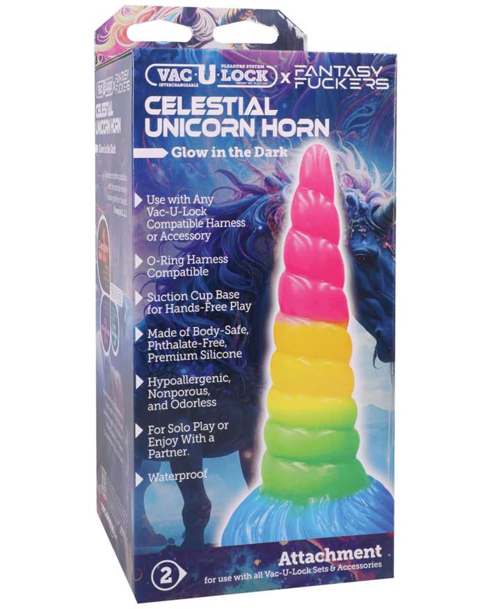 Vac-U-Lock x Fantasy Fuckers Celestial Unicorn Horn Glow-in-the-Dark Dildo