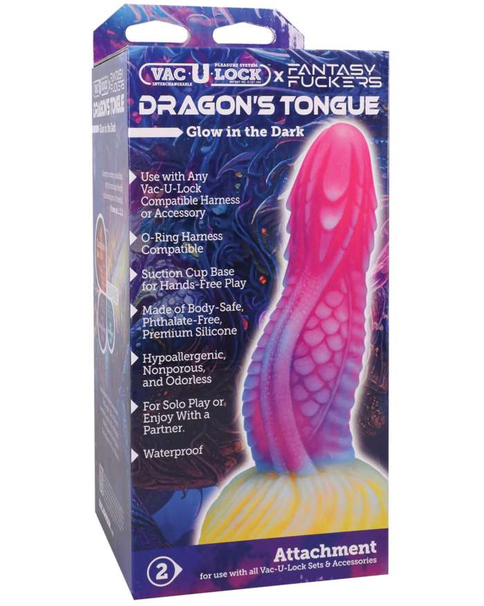 Vac-U-Lock x Fantasy Fuckers Dragon's Tongue Glow-in-the-Dark Dildo