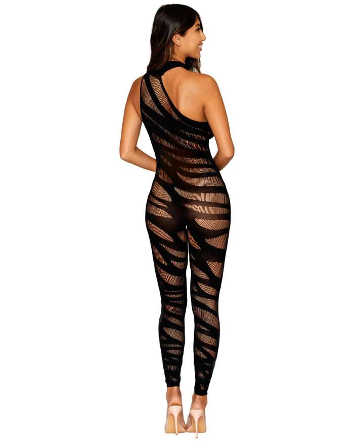 Dreamgirl Asymmetrical Bodystocking with All-Over Slash Design