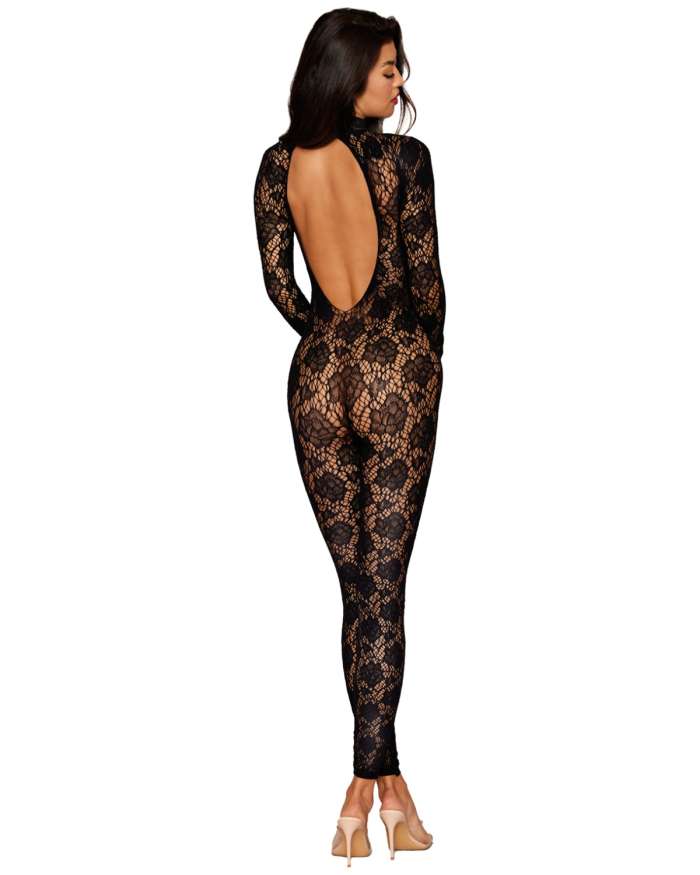 Dreamgirl Gloved Floral Lace High-Neck Bodystocking