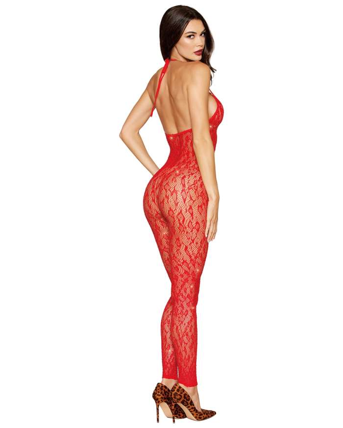 Dreamgirl Poinsetta Rhinestone Leopard Fishnet Bodystocking
