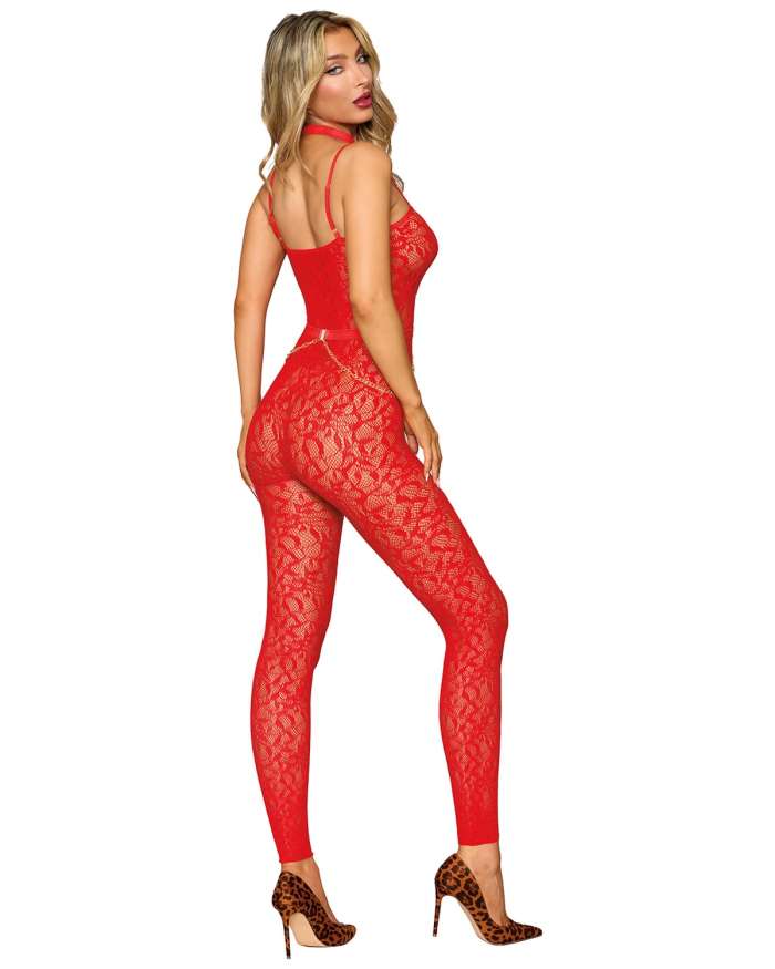 Dreamgirl Poinsettia Seamless Lace Bodystocking and Harness Set