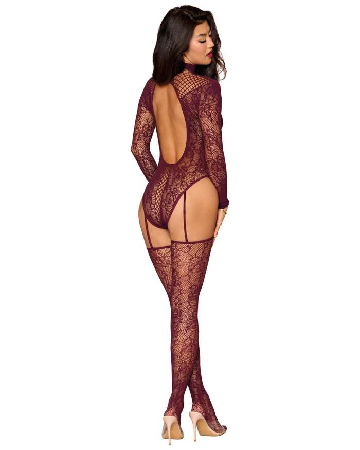 Dreamgirl Lace Diamond Net Long-Sleeve Teddy Bodystocking