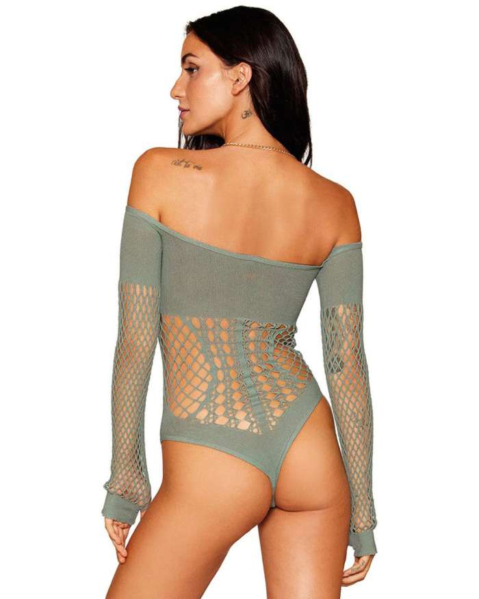 Dreamgirl Seamless Long-Sleeve Off-the-Shoulder Teddy with Removable Chain
