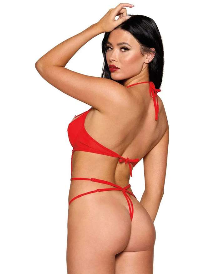 Dreamgirl Heart Applique Strappy Mesh Teddy