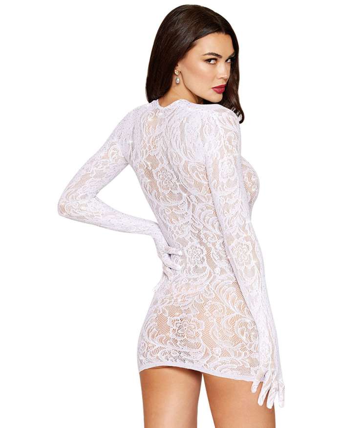 Dreamgirl Long Sleeve Floral Lace Keyhole Chemise