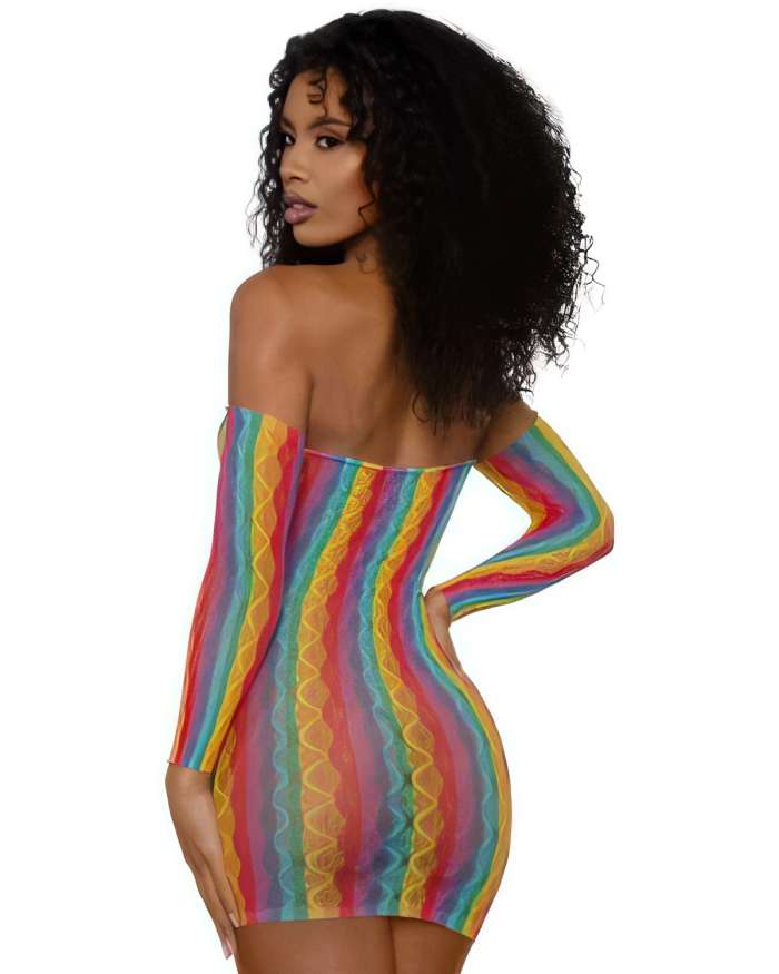 Dreamgirl Rainbow Strapless Mini Dress & Arm Warmers Set