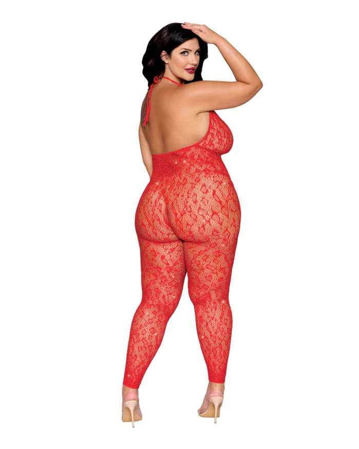 Dreamgirl Leopard Pattern Seamless Bodystocking with Gold-Tone Details