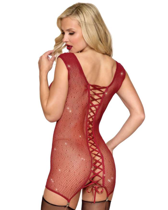 Dreamgirl Seamless Rhinestone Keyhole Chemise with Mini Suspender Clips