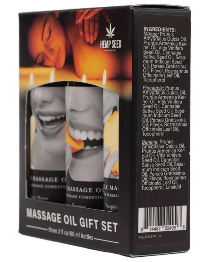 Earthly Body Hemp Seed Edible Banana, Mango & Pineapple Massage Oil Gift Set