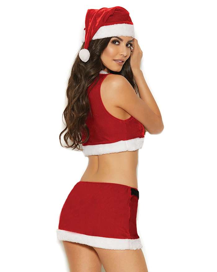 Elegant Moments Sleigh Belle Velvet Cami Top, Mini Skirt, and Hat Set