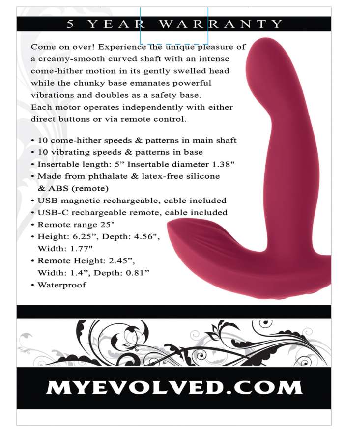 Evolved Come On Over Come Hither G-Spot Vibrator with Remote