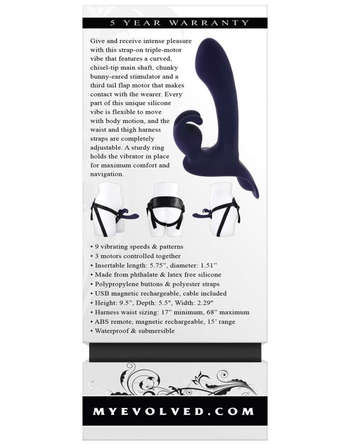 Evolved Giving Vibes Triple Motor Strap On Vibrator with Harness and Remote
