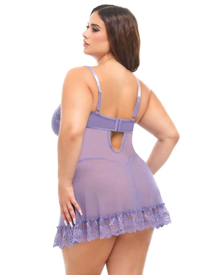Oh La La Cheri Valentine Lacey Sheer Floral Lace Babydoll