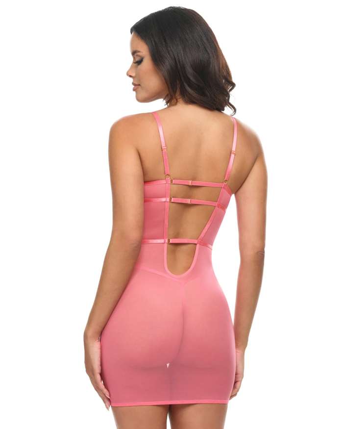 Oh La La Cheri Ava Sheer Mesh Lace Chemise-Style Babydoll Dress Set