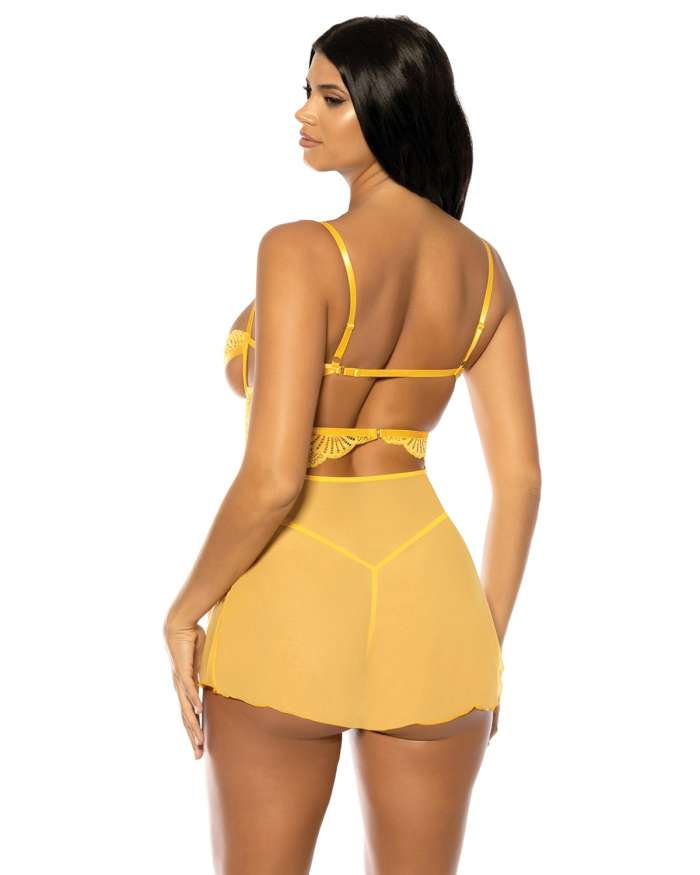 Oh La La Cheri Hazel Peek-A-Boo Underwire Scalloped Hem Babydoll Set
