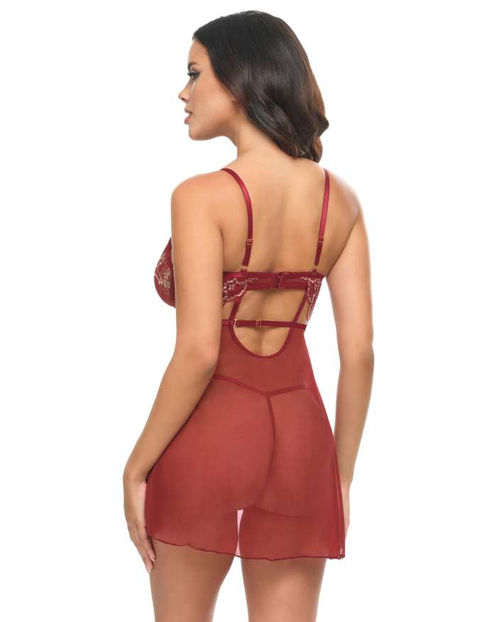Oh La La Cheri Arielle Sheer Lace 2-Tone Babydoll Set
