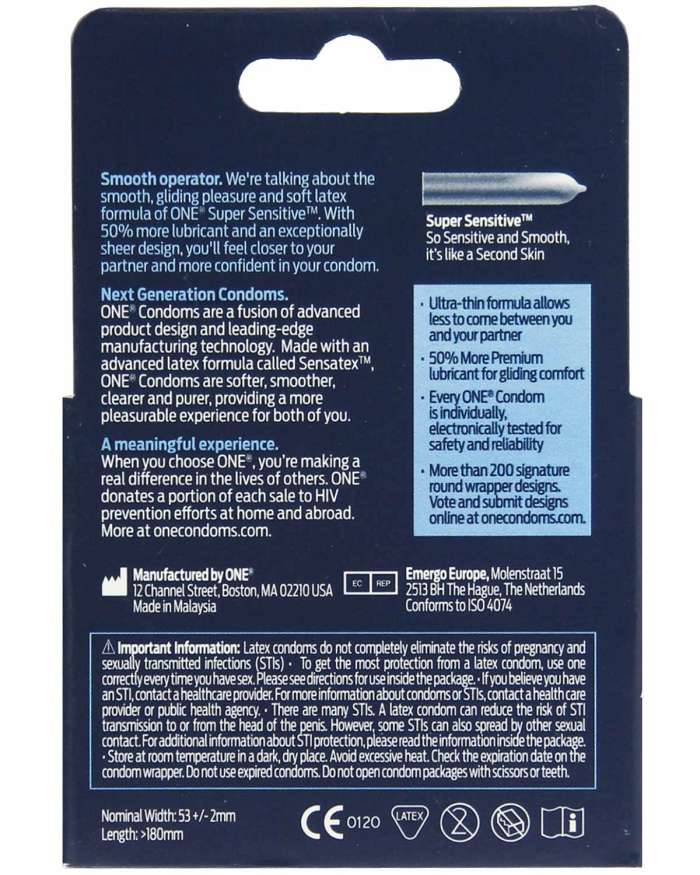 ONE Super Sensitive Extra-Thin Extra-Lubricated Condoms Box of 3