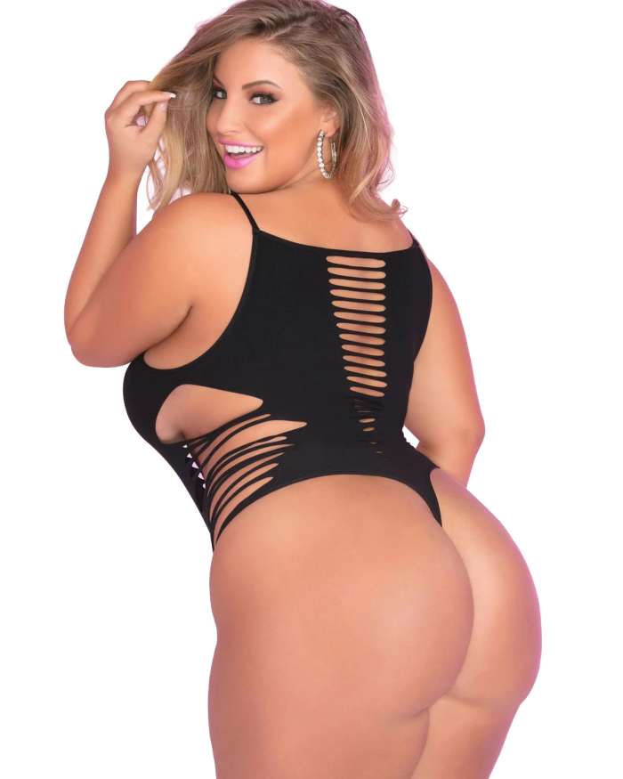 Pink Lipstick Slice & Dice Cutout Seamless Plunging Bodysuit