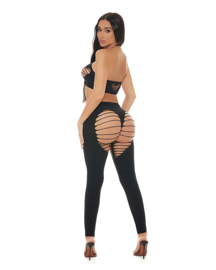 Pink Lipstick Heart Rate 2-Piece Halter Crop Top & Leggings Set