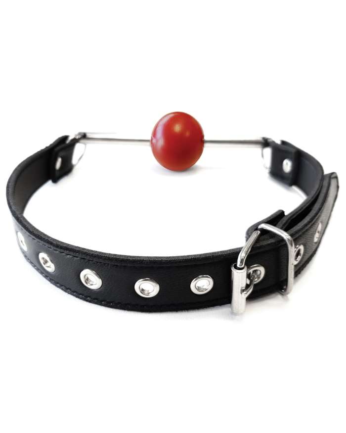 Rouge Leather Ball Gag with Steel Rod and Removable Ball