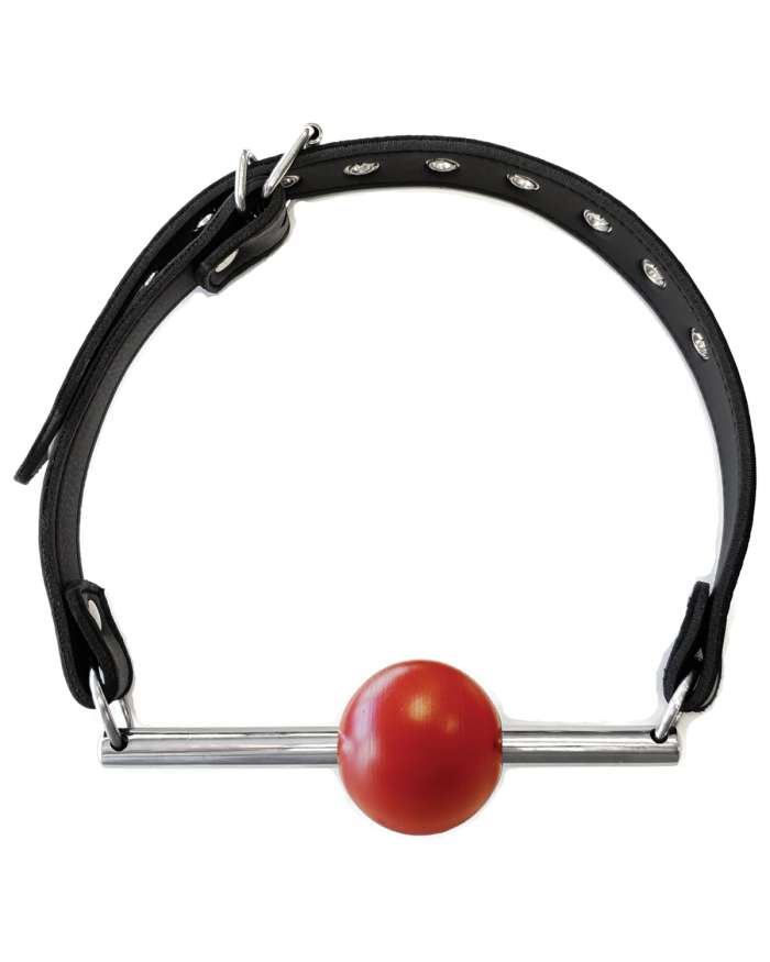 Rouge Leather Ball Gag with Steel Rod and Removable Ball