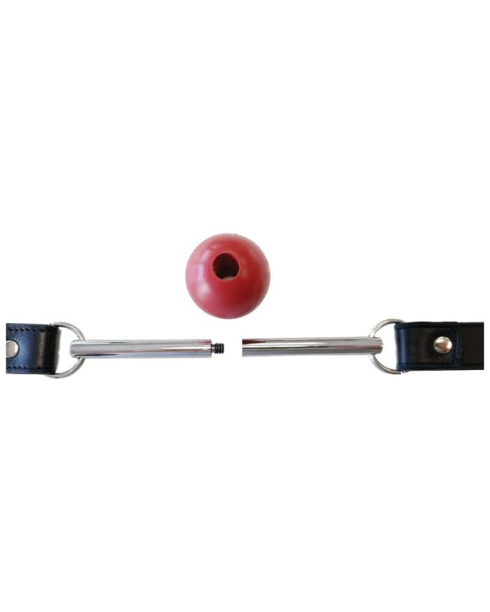 Rouge Leather Ball Gag with Steel Rod and Removable Ball
