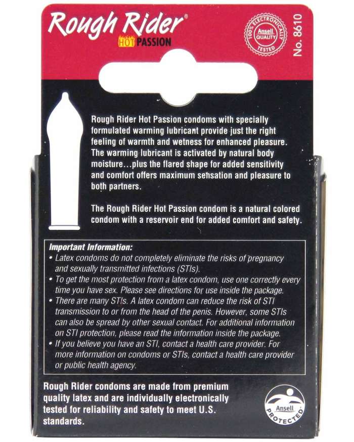 Contempo Rough Rider Hot Passion Warming Lubricated Latex Condoms Box of 3
