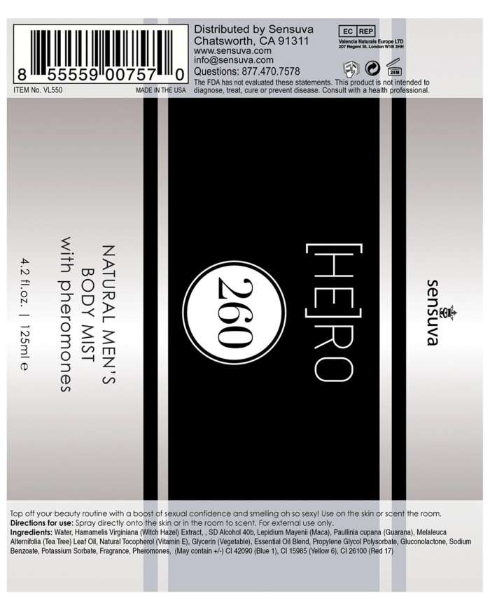 Sensuva Hero 260 Natural Body Mist for Men