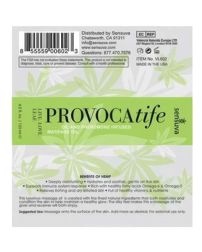Sensuva Provocatife Hemp Oil & Pheromone Infused Massage Oil
