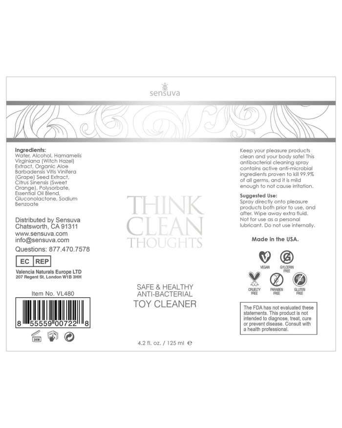Sensuva Think Clean Thoughts Antibacterial Toy Cleaner