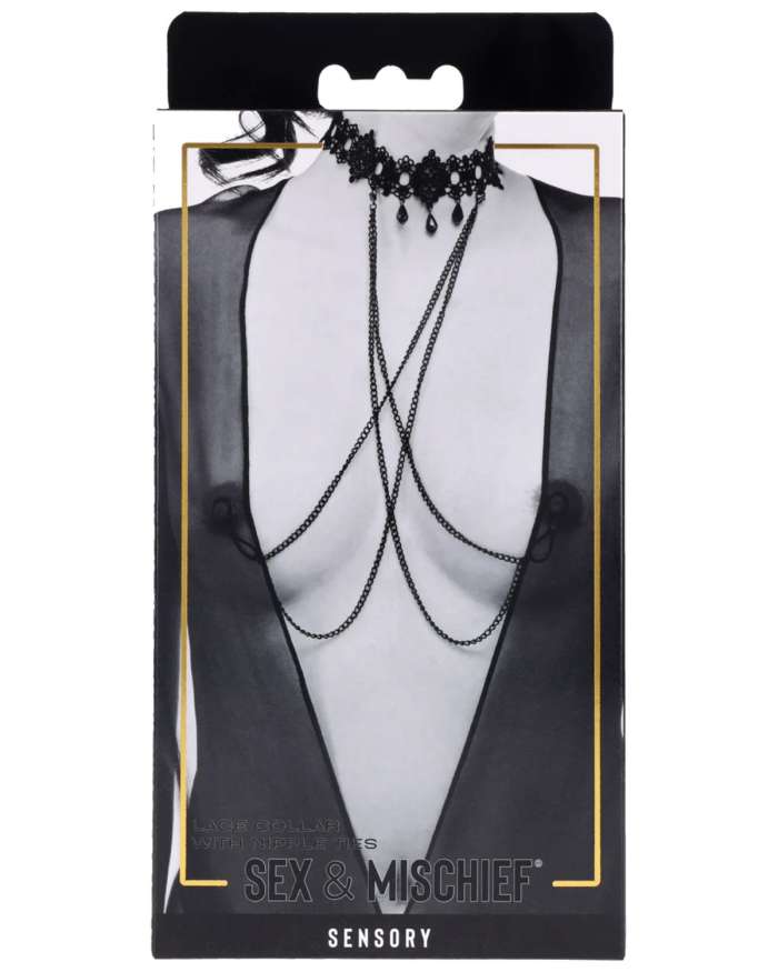 Sex & Mischief Lace Collar with Nipple Ties