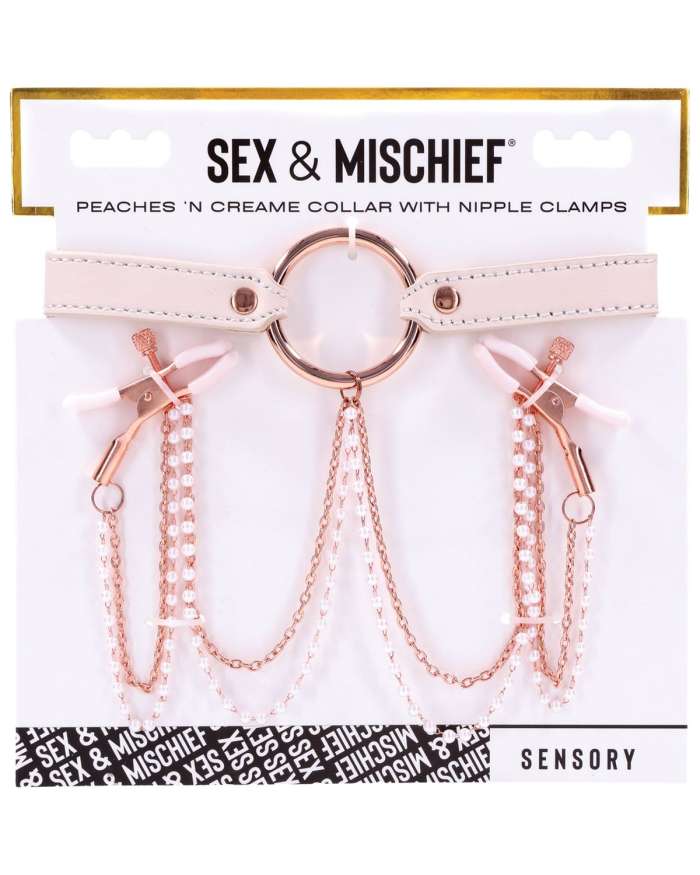 Sex & Mischief Peaches 'N CreaMe Collar with Nipple Clamps
